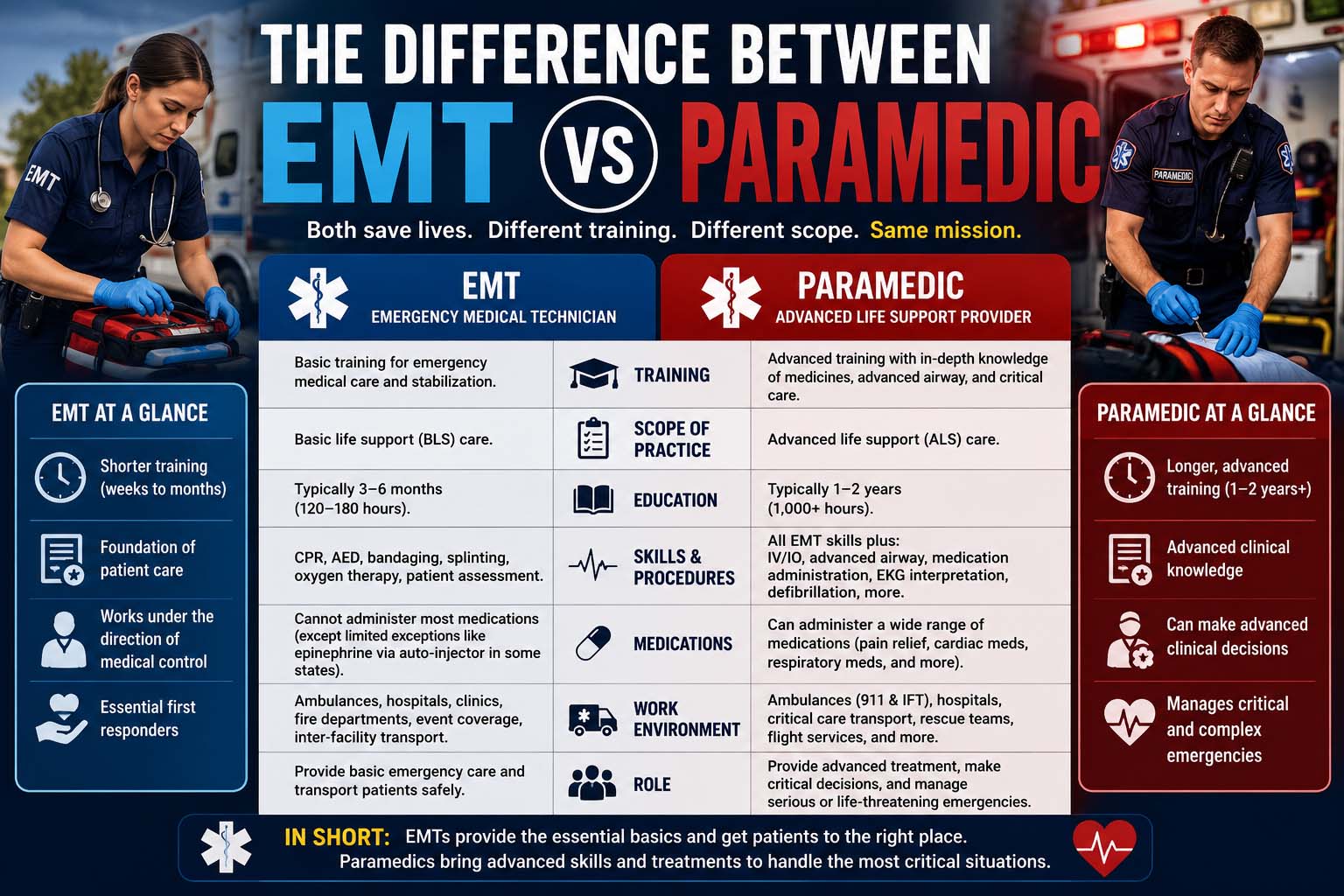 difference between emt and paramedic