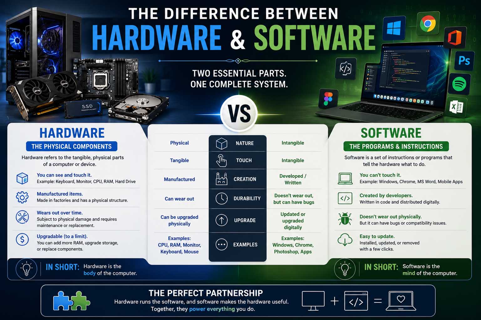 difference between hardware and software