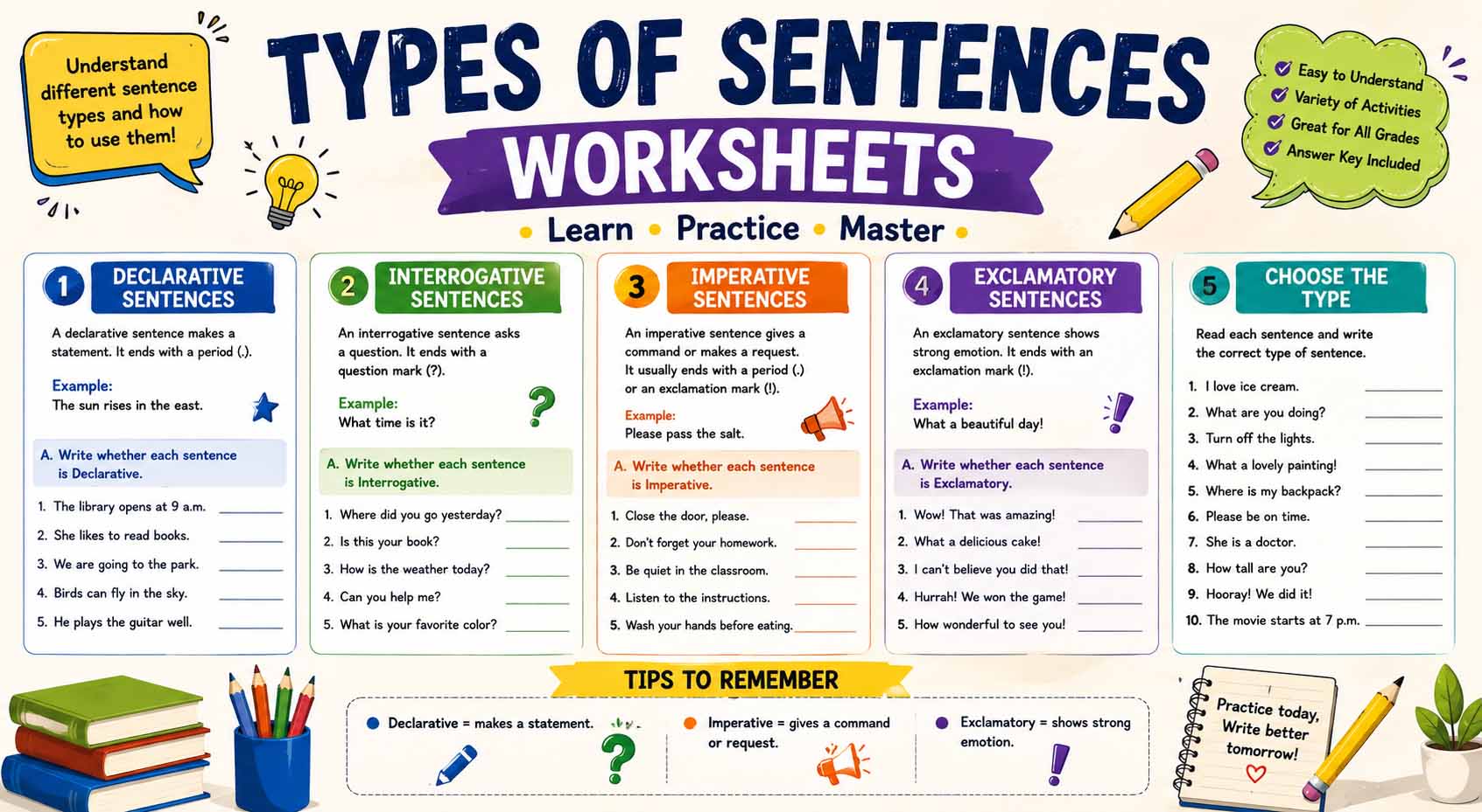 types of sentences worksheets