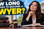 How long does it take to become a lawyer showing a law student studying legal textbooks in a university library.