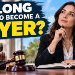 How long does it take to become a lawyer showing a law student studying legal textbooks in a university library.